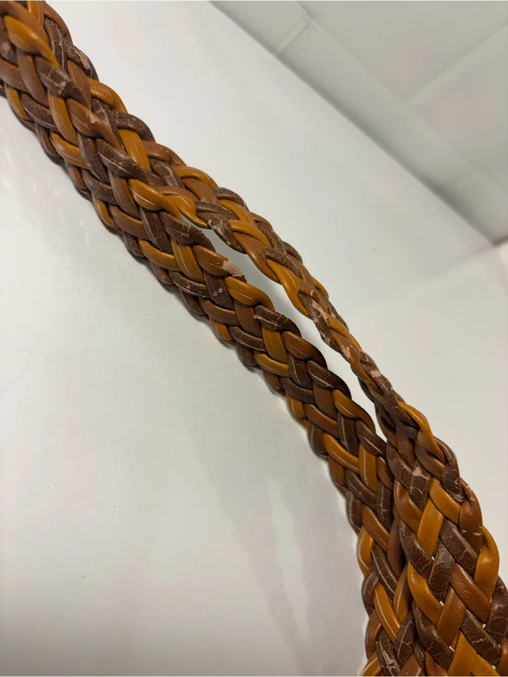 Brown Two Tone Braided Woven Belt Size L Oval Metal Buckle